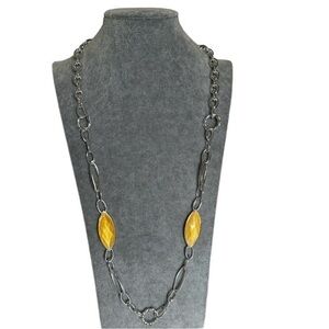 Chico’s Silver Rolo Chain Link Necklace with Yellow Crystals NWOT